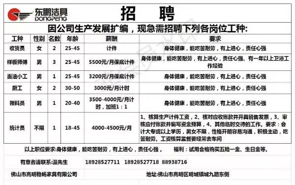 涞水最新招工信息汇总