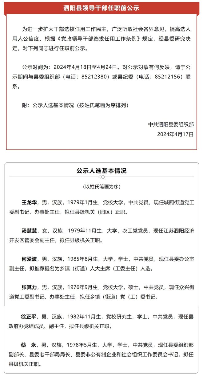 合肥干部最新任前公示发布